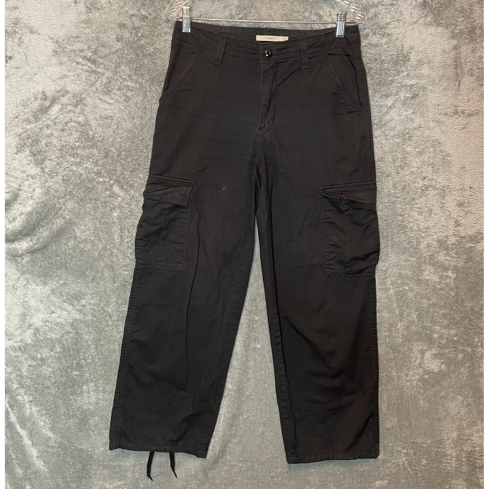Levis 94' Baggy Pants Black Cargo Womens 27 Black Pockets Casual Tie Ankle